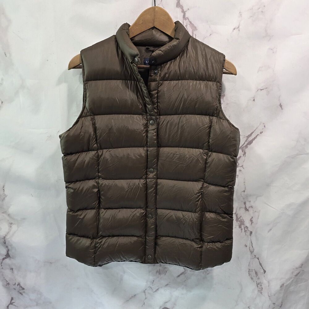Lands End Vest Women Small Chocolate Brown Down Puffer Insulated Quilted Snap